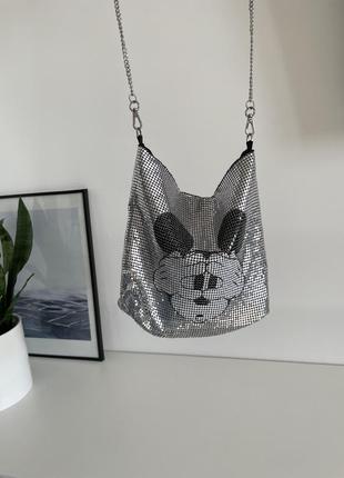 Сумка зара микки маус серебряная блестящая сумочка на цепочке zara mickey mouse disney