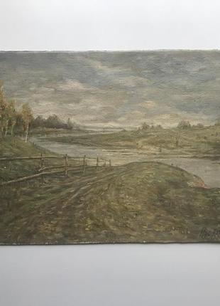 Картина маслом воробьев и д пейзаж 1955 год ссср картон масло природа река облака №20