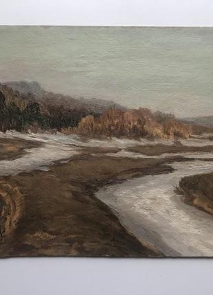 Картина маслом воробьев и д пейзаж 1950-1960е ссср картон масло деревья небо природа №213 фото
