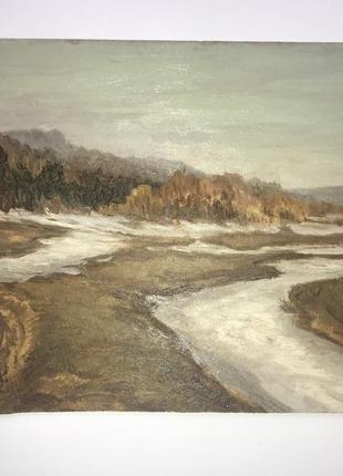 Картина маслом воробьев и д пейзаж 1950-1960е ссср картон масло деревья небо природа №214 фото