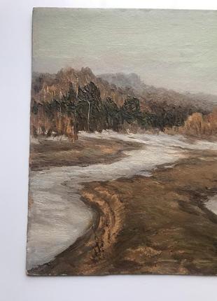 Картина маслом воробьев и д пейзаж 1950-1960е ссср картон масло деревья небо природа №215 фото
