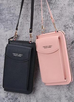 Маленька сумка-гаманець forever з плечовим ремінцем black5 фото