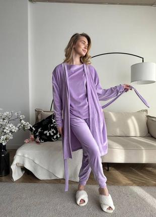 Домашній комплект вілюровий (халат, футболка, шорти та штани)