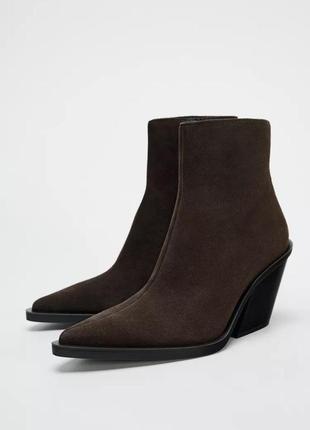 Ботинки коричневые женские замшевые zara new