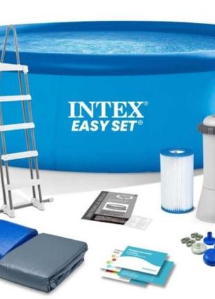 Надувний сімейний басейн intex 26168 + картриджний насос, сходи,ент, підстилка 457х122 см об'єм 14141 лит