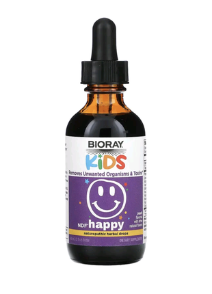 Bioray ndf happy, calm, focus , immune, tummy, видаляє небажані мікроорганізми та токсини, для дітей, з ароматом персика, 60 мл7 фото