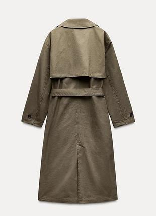 Двубортный тренч хаки цвета с пачкой zara new2 фото