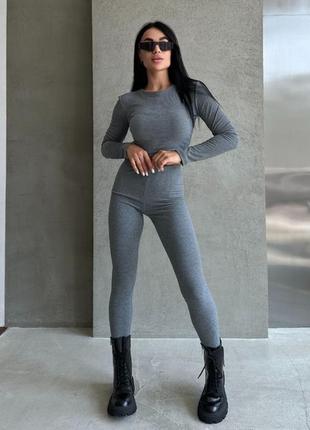 Бомбезный костюм рубчик 💋 лосини кроп топ, лосины лонгслив, спортивний костюм8 фото