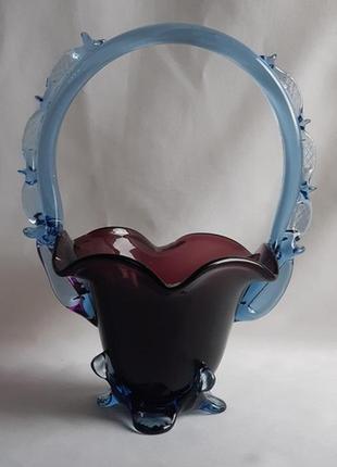 Конфетница корзинка цветное стекло