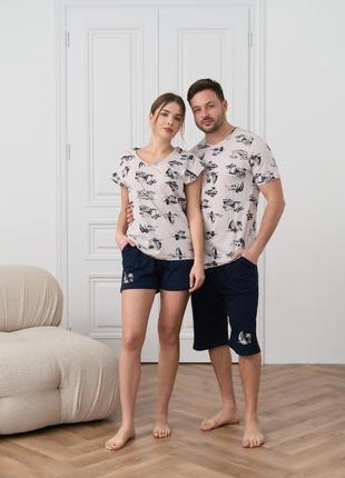 Чоловіча піжама трикотажна з шортами літній настрій розмір m, l, xl, 2xl