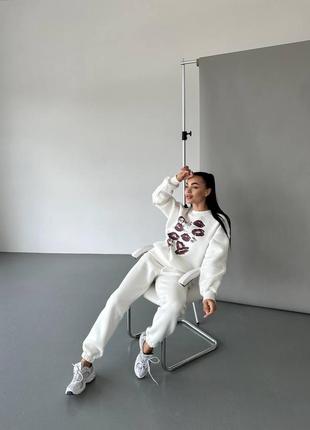 ‼️не кошлатиться‼️спортивный костюм с поцелуями, женский костюм трехнитка пенье, костюм в романтичном стиле на осень, 4662 фото