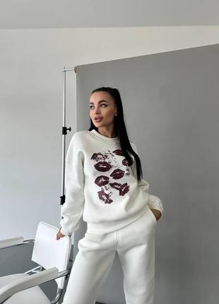 ‼️не кошлатиться‼️спортивный костюм с поцелуями, женский костюм трехнитка пенье, костюм в романтичном стиле на осень, 4665 фото