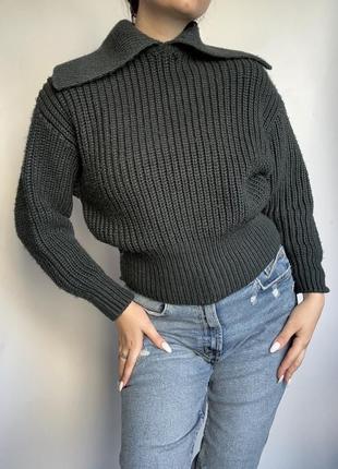 Темно-зелений вʼязаний светр акрил шерсть h&m
