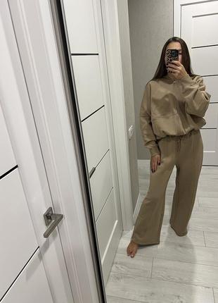 Спортивный костюм zara на флісі m l чорний молочний