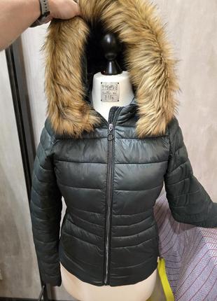 Куртка пуховик короткая хаки veromoda s xs m натуральный мех