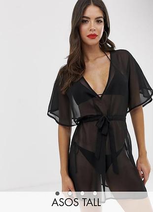 Asos swim чорна шифонова накидка пляжна сукня на пляж на купальник туніка літня