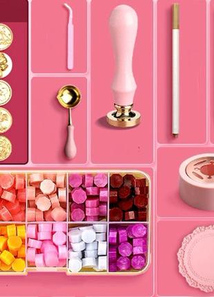 Набор для сургучной печати №12 : печать-штамп 10шт + свечи 10шт + 10 цвета сургуча гранул + инструмент