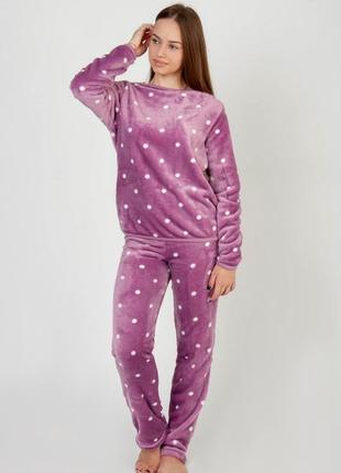 Тепла жіноча махрова піжама велсофт, домашній теплий зимовий комплект плюшевий3 фото