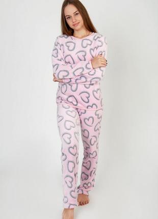 Тепла жіноча махрова піжама велсофт, домашній теплий зимовий комплект плюшевий2 фото