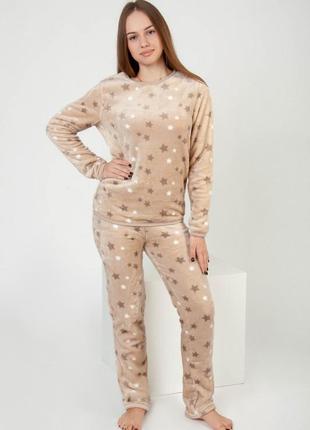 Тепла жіноча махрова піжама велсофт, домашній теплий зимовий комплект плюшевий7 фото