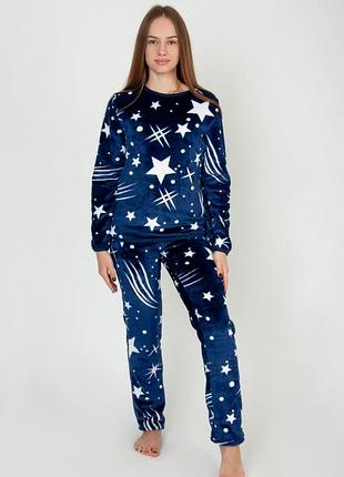 Тепла жіноча махрова піжама велсофт, домашній теплий зимовий комплект плюшевий6 фото