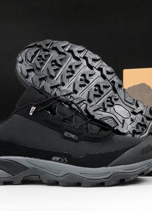 Зимние мужские кроссовки salomon soft shell black grey саломон черного с серым цветами термо