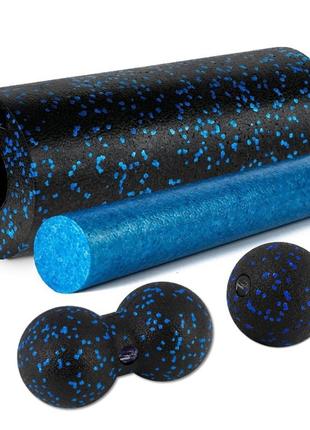 Масажний набір powerplay pp_4015 epp foam roller set 4in1 (2-ва роли + 2-ва м'ячі) чорно-синій