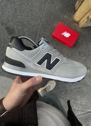Кросівки new balance 574 сірі, чорне лого (з перфорацією)