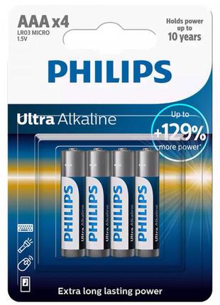 Батарейка philips lr03e4b/10 aaa ultra alkaline лужна bli 4шт