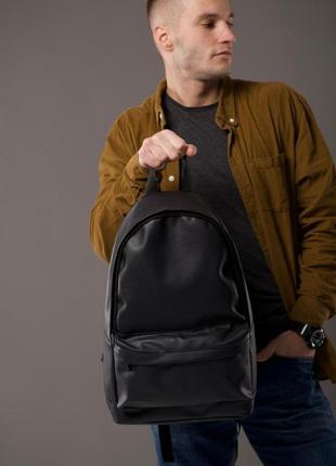Мужской рюкзак кожаный молодежный плотный вместительный для парня городской большой черный david polo6 фото