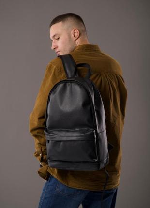 Мужской рюкзак кожаный молодежный плотный вместительный для парня городской большой черный david polo4 фото