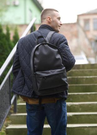 Мужской рюкзак кожаный молодежный плотный вместительный для парня городской большой черный david polo2 фото