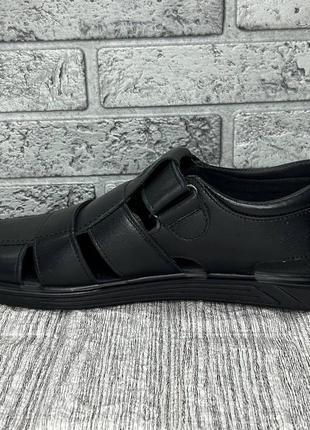 Мужские летние кожаные сандалии kардинал черные7 фото