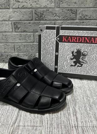 Мужские летние кожаные сандалии kардинал черные5 фото