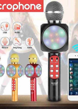 Беспроводной портативный микрофон wster ws-1816 для караоке с подсветкой bluetooth