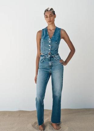 Вареные джинсы синие прямые zara new