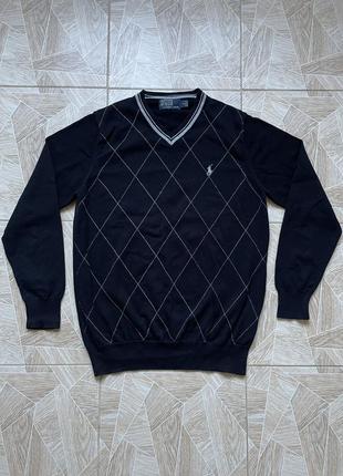 Свитер vintage 90s polo ralph lauren rhombus knitted sweater black1 фото