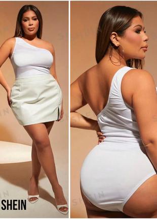1+1=3 🤍 белый боди плюс сайз на одно плечо shein curve 2xl plus size на сочную девушку