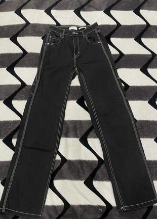 Супер цена! оригинал бершка черные карго широкие джинсы. bershka kargo jeans