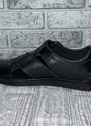 Мужские летние сандалии кардинал кожаные на липучке черные7 фото