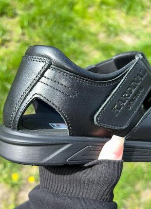 Мужские летние сандалии кардинал кожаные на липучке черные2 фото