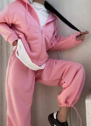 Стильный костюм оверсайз петля хлопок /зип худи и штаны палаццо🔝
 худи оверсайз с карманом кенгуру