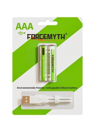 Акумулятор з usb type-c зарядкою forcemyth li-ion aaa 1.5v 600 mаh 2 шт/комплект1 фото