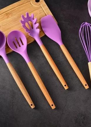 Набір для готування з 12 предметів фіолетовий/набір кухонного приладдя зі столовим приладдям для кухні8 фото