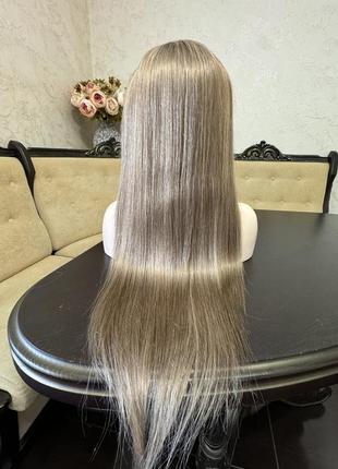 Натуральна русява довга густа перука, сіточка на маківці8 фото