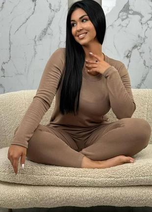 Женское теплое бежевое термобелье на флисе большие размеры