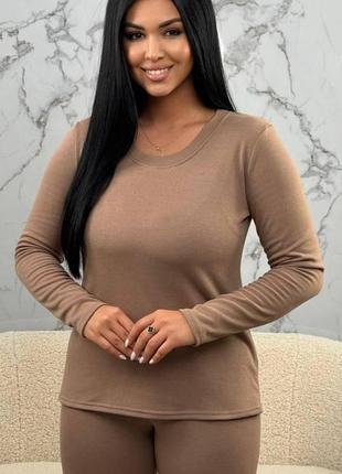 Женское теплое бежевое термобелье на флисе большие размеры