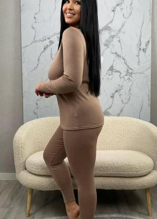 Женское теплое бежевое термобелье на флисе большие размеры