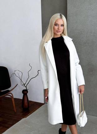 Жіноче біле демісезонне пальто кашемірове з поясом