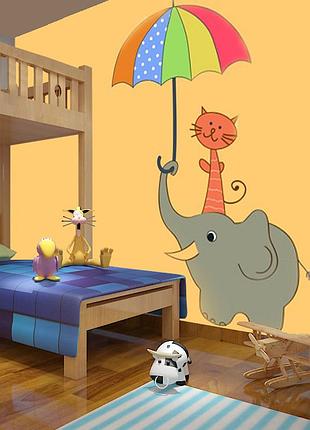 Фотообои детские "маленький слоник с зонтиком"